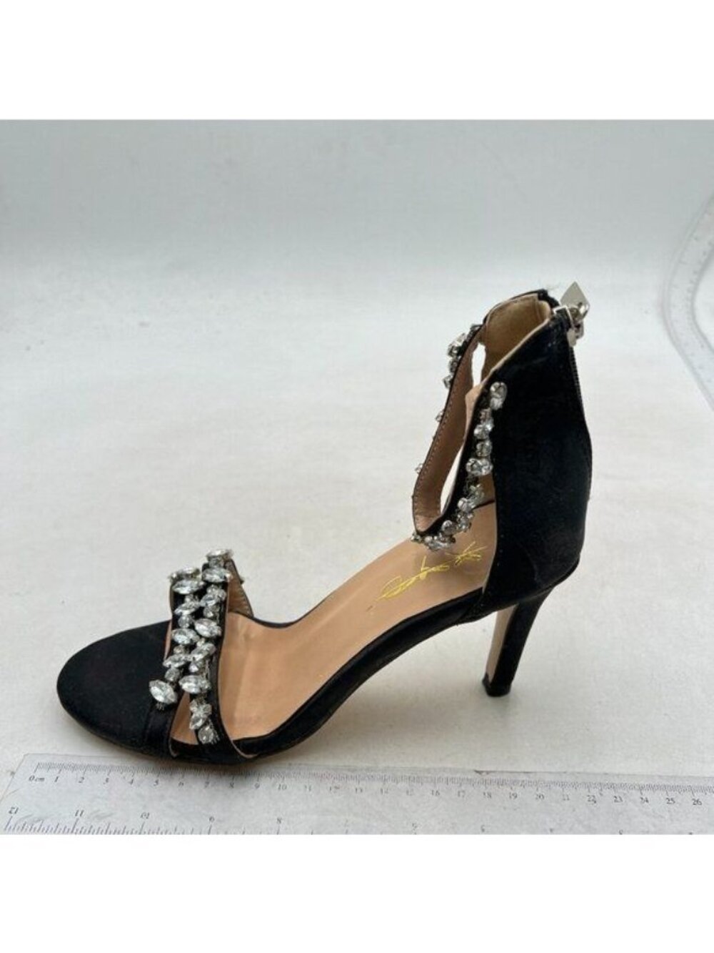 XYD Rhinestone Ankle Stiletto Heels Sandals for Women Black